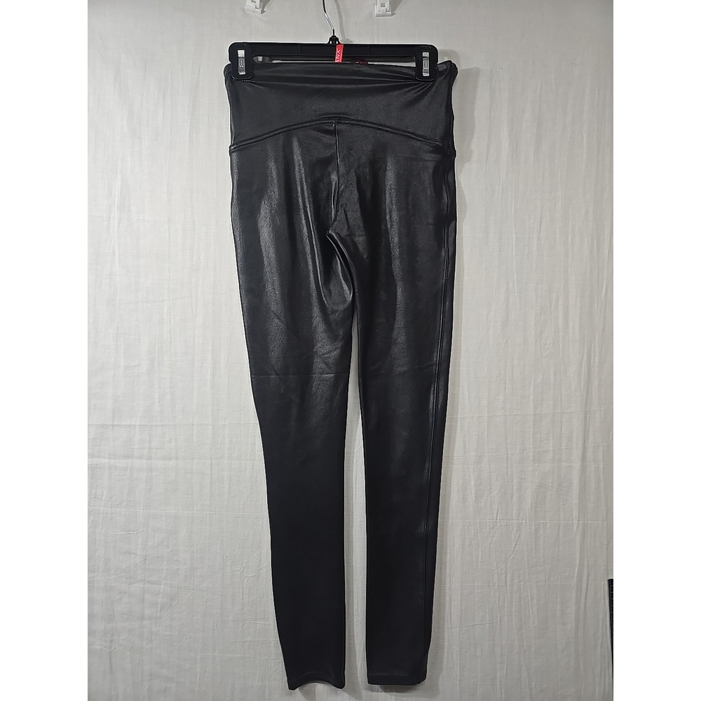 SPANX Faux Leather Leggings Solid Black Women's Size L Stretch Mid Rise - Picture 5 of 10